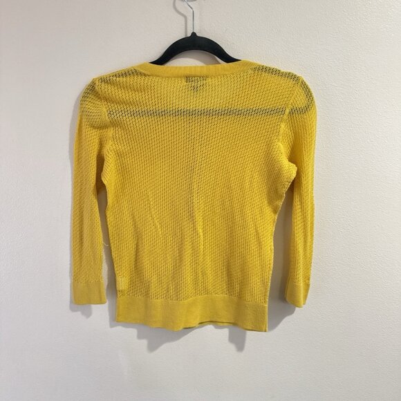 Talbots Cardigan Sweater SP Petite Pima Cotton Yellow Open Knit Button Front - Picture 4 of 7